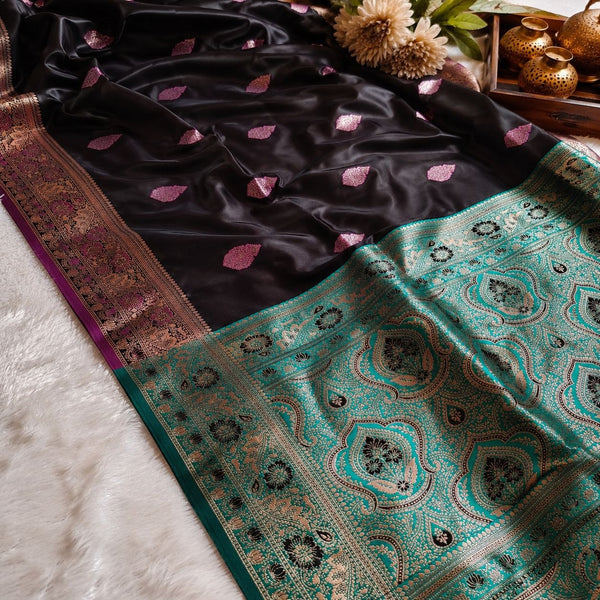 Black Satin Saree with Designer Pallu