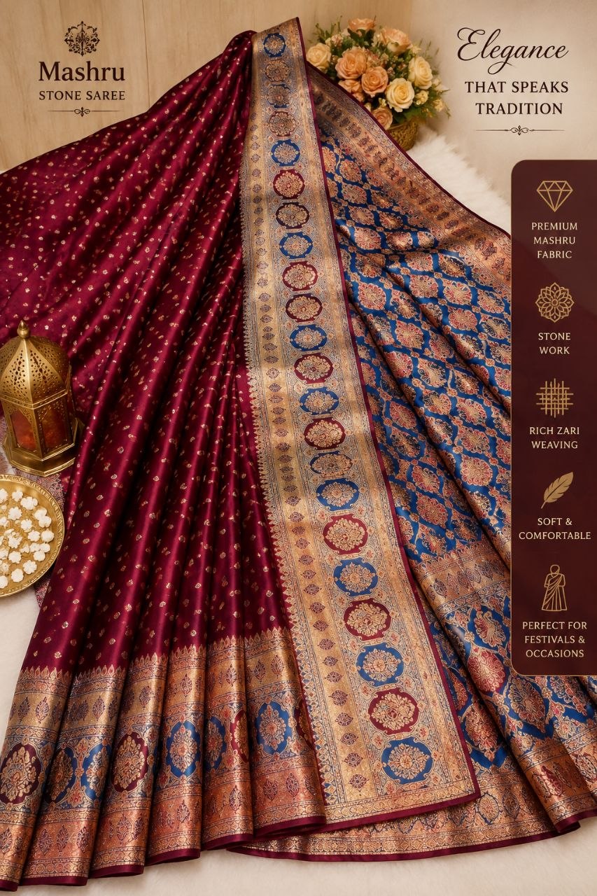 Premium Mashru Stone Banarasi Saree