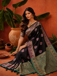 Black Satin Saree with Designer Pallu