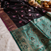 Black Satin Saree with Designer Pallu