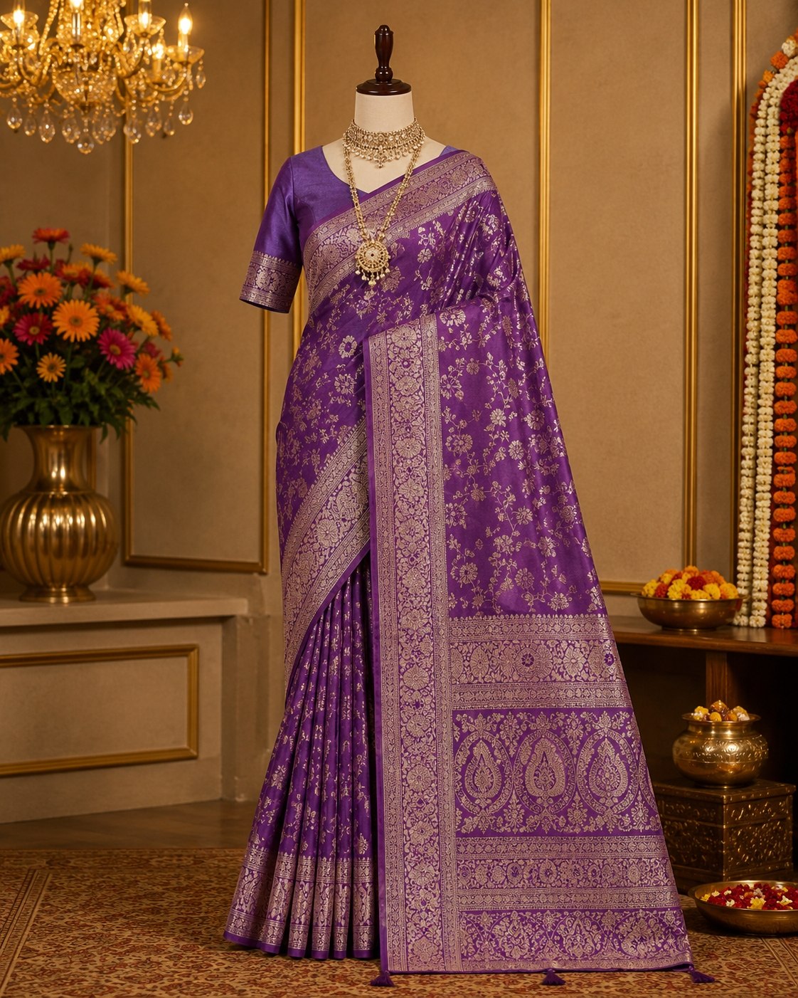 Elegant Lavender Pastel Satin Saree