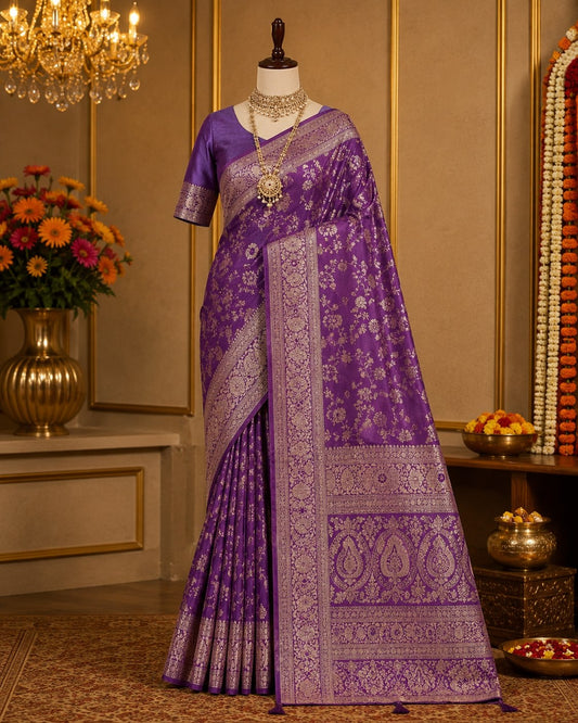 Elegant Lavender Pastel Satin Saree