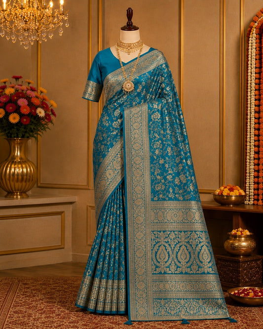 Premium Blue Pastel Satin Saree