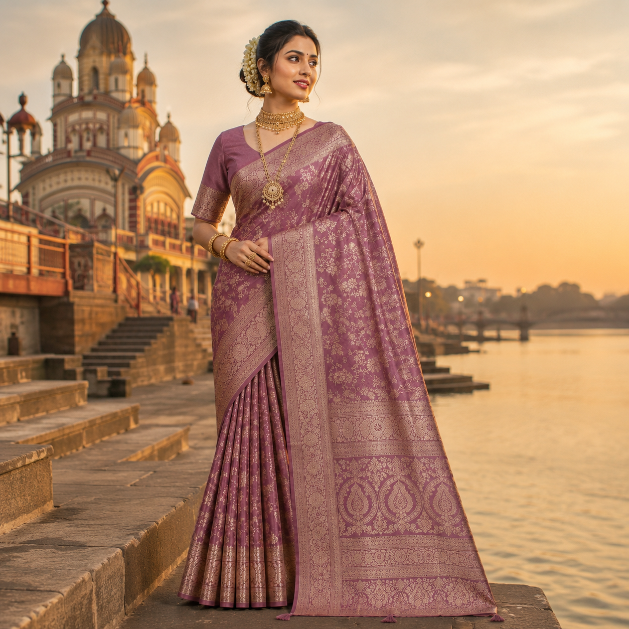 Premium Peach Pastel Satin Saree