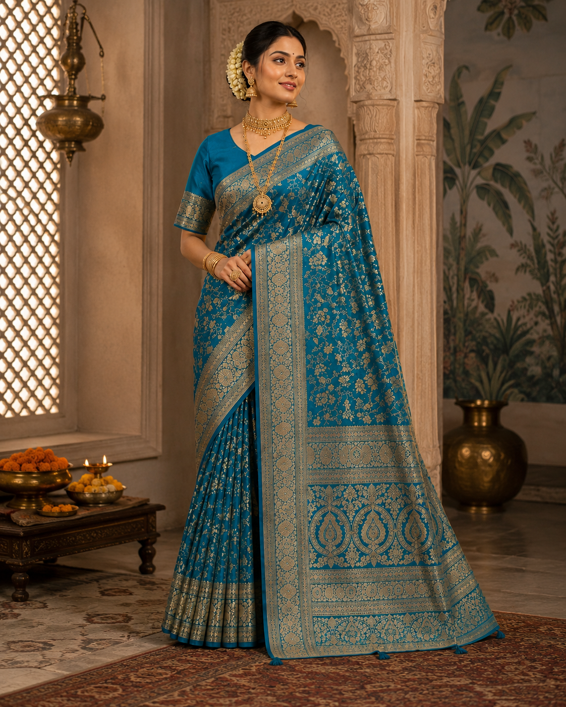 Premium Blue Pastel Satin Saree
