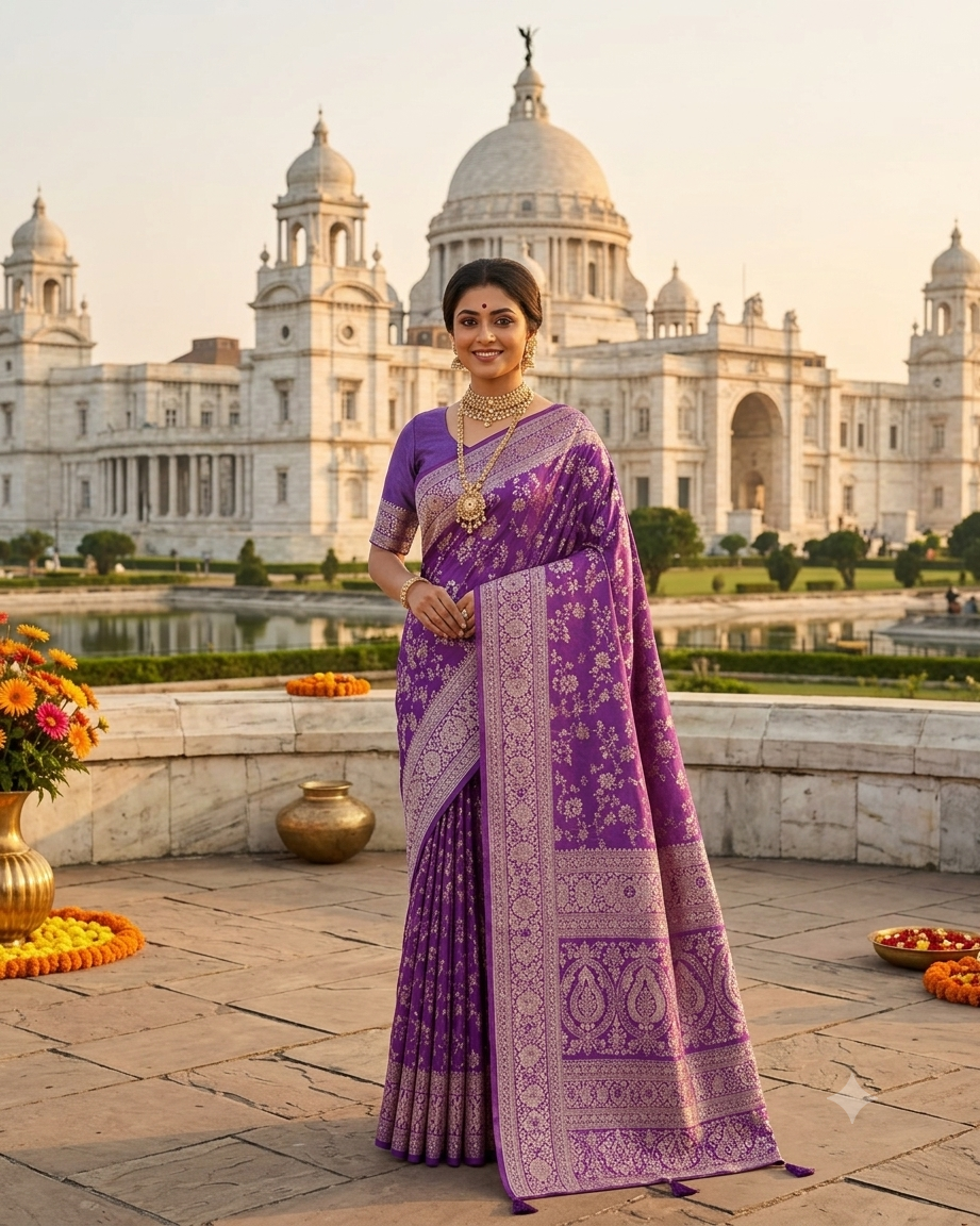Elegant Lavender Pastel Satin Saree